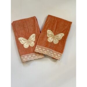 2 Vintage Grand Prix By Avanti Towels Peach Butterfly‎ hand towels 24 x 16